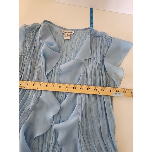 MICHELE MICHELLE Blue Batwing Sleeve Ruffle Open Front Top SZ M - Picture 5 of 6